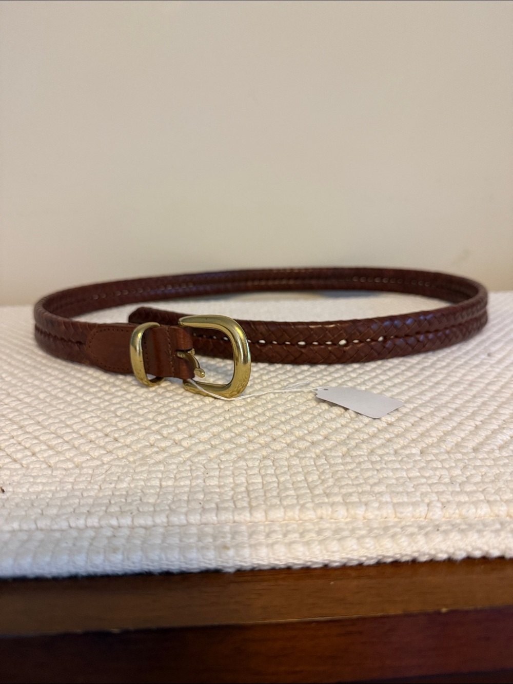 Coach Braided Leather Belt in Brown with Gold Buckle